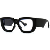 Breaksun thick frame blue light glasses front view showing bold square shape and black finish for everyday wear
