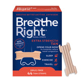 Breathe Right Extra Strength Tan nasal strip applied on the nose for quick congestion relief