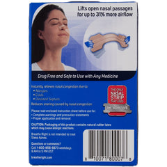 Breathe Right nasal strip sticks above the nostrils for easier breathing.