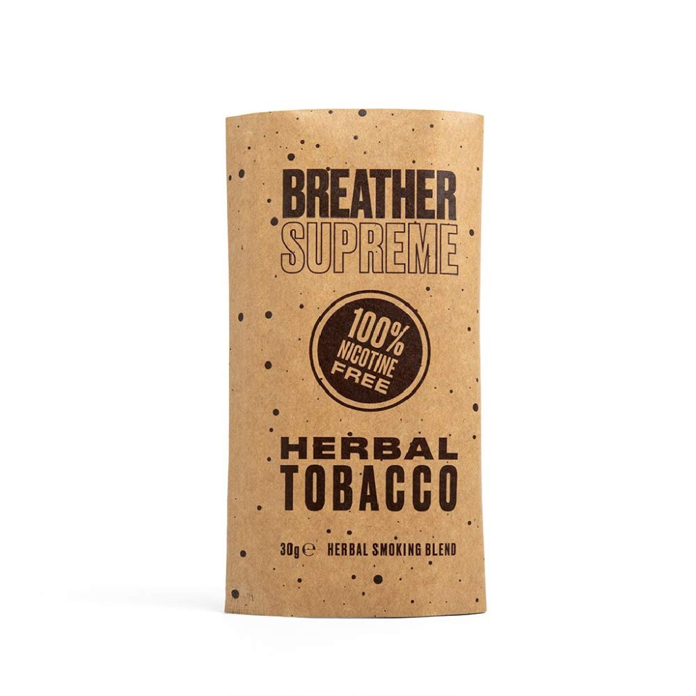 Breather Herbal Smoking Blend pack front shows natural herbs for a tobacco-free option.
