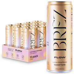 BREZ Flow Lion’s Mane lemon elderflower can front view with refreshing fizz for mood-friendly refreshment