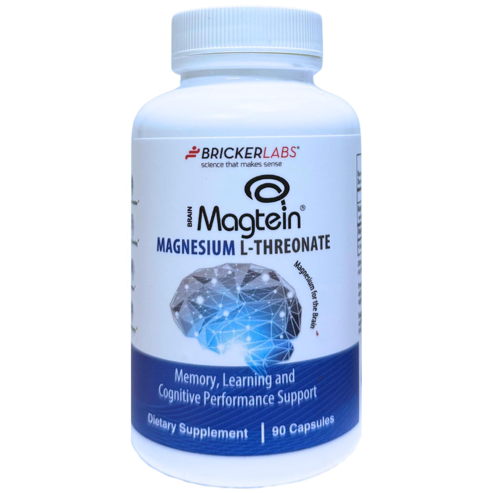 Bricker Labs Magtein bottle label highlighting brain health support