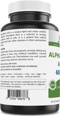 Brieofood Alpha Lipoic Acid bottle with gluten-free label for allergen-conscious use.