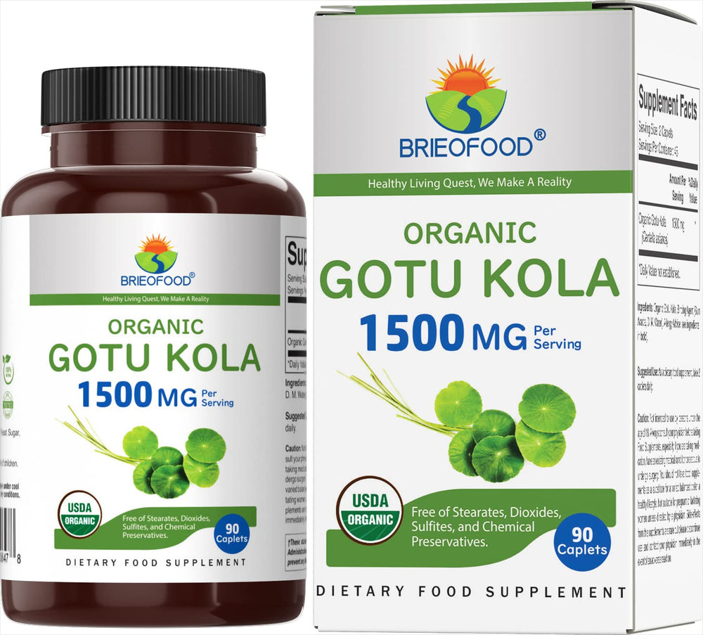 Brieofood Gotu Kola bottle front with 1500 mg per serving detail for daily use