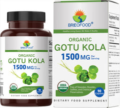 Brieofood Gotu Kola bottle front with 1500 mg per serving detail for daily use