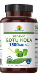 Brieofood Gotu Kola bottle label showing 1500 mg per serving and 90 vegetarian tablets
