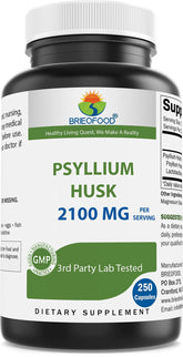 Brieofood psyllium-husk bottle; supports daily digestion and regularity.