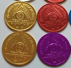 Bright Star Press AA month 3 medallion front with triangle and Serenity Prayer back