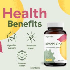 Close-up of Brightcore Kimchi One capsules for daily gut support.