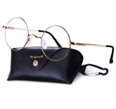 Brigtlaiff round blue light glasses with gold frame for everyday computer use.