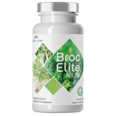 BrocElite Plus bottle displaying stabilized sulforaphane from broccoli for daily wellness.