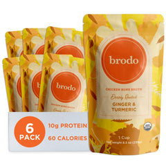 Brodo Deeply Rooted turmeric-ginger broth pouch for quick, flavorful sipping.