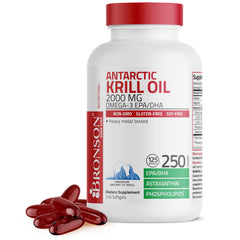 Bronson Antarctic Krill Oil bottle showing Antarctic sourcing for omega-3 support.