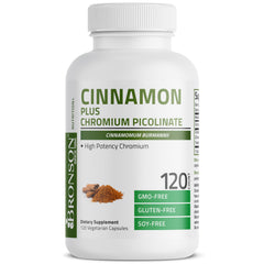 Bronson Cinnamon Plus capsules in bottle emphasize vegetarian capsule format for clean intake