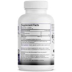 Bronson CLA 3000 softgels close-up emphasizing non-stimulating formula for daily support.