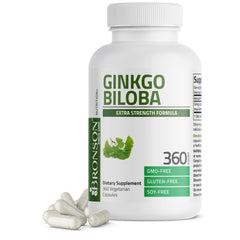 Bronson Ginkgo Biloba 360 capsules on desk for daily cognitive support.