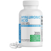 Bronson Hyaluronic Acid 200mg bottle highlighting joint support and skin hydration