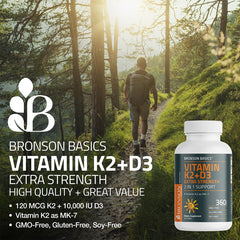 Bronson K2 D3 packaging front highlighting 120-tablet count