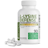 Bronson L-Lysine Defense bottle shows label supporting daily immune health.