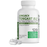 Bronson Longjack Tongkat Ali Extra Strength bottle with dosage details for daily energy support.