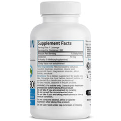 Close-up of Bronson Melatonin tablets dissolving quickly with peppermint flavor for relaxation.