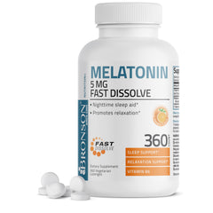 Bronson Melatonin 5mg fast-dissolve orange lozenges for quick nightly support.
