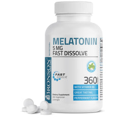 Bronson melatonin peppermint lozenges front packaging with 360 servings for convenient nightly use