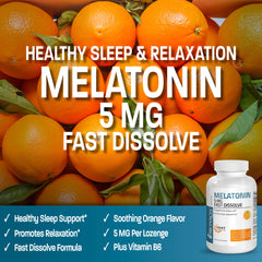 Bronson melatonin lozenge highlighting vitamin B6 in the formula for daytime balance.