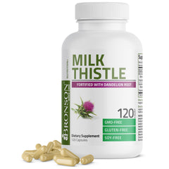 Bronson milk thistle bottle with capsules for liver support