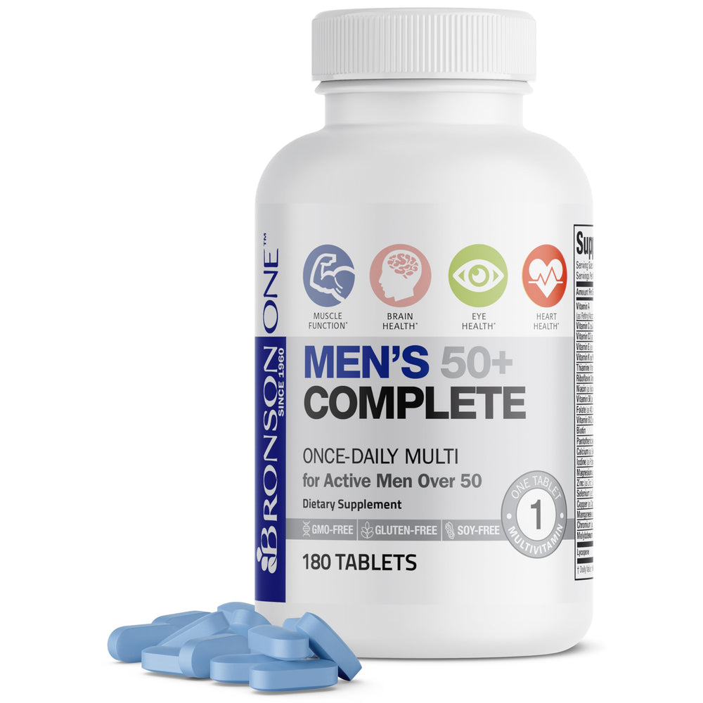 Bronson ONE Men 50+ bottle front view for daily nutrition