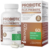 Bronson Probiotic bottle front view with 60 vegetarian capsules for daily gut support.