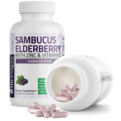 Bronson Sambucus: empaque exterior libre de OGM y sin gluten.