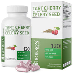 Bronson Tart Cherry Extract + Celery Seed capsules bottle supports joint mobility.