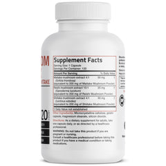 Bronson Triple Mushroom Complex capsules ready for daily use and antioxidant-rich profile.