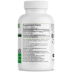 Bronson Valerian Root packaging label display emphasizing non-GMO, gluten-free, soy-free formulation.