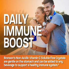Bronson vitamin C powder label highlights non-GMO quality.