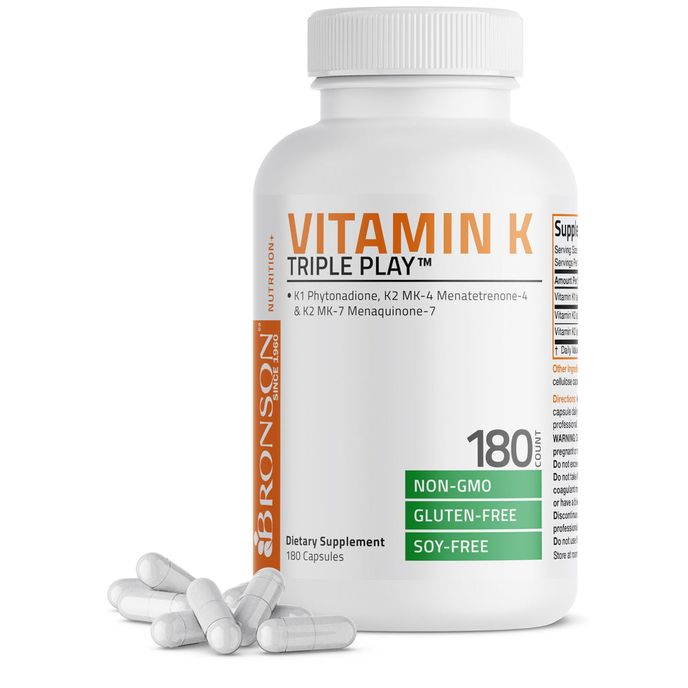 Bronson Vitamin K Triple Play bottle for easy daily bone support.