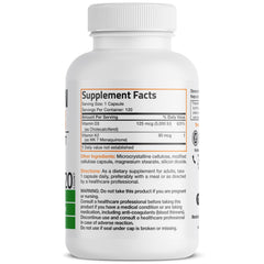 Bronson Vitamin K2 D3 capsules close-up showing easy-to-swallow design.