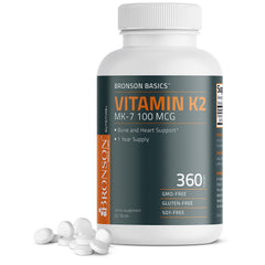 Bronson Vitamin K2 MK-7 bottle front, showcasing value for daily use