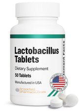 Brookfield Probiotics 50 tablets packaging highlights daily gut support and non-refrigerated convenience.