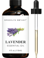 Brooklyn Botany lavender oil in amber bottle with dropper for precise dosing and diffusion.