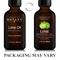 Amber glass bottle of Brooklyn Botany Lime oil protects potency and quality.