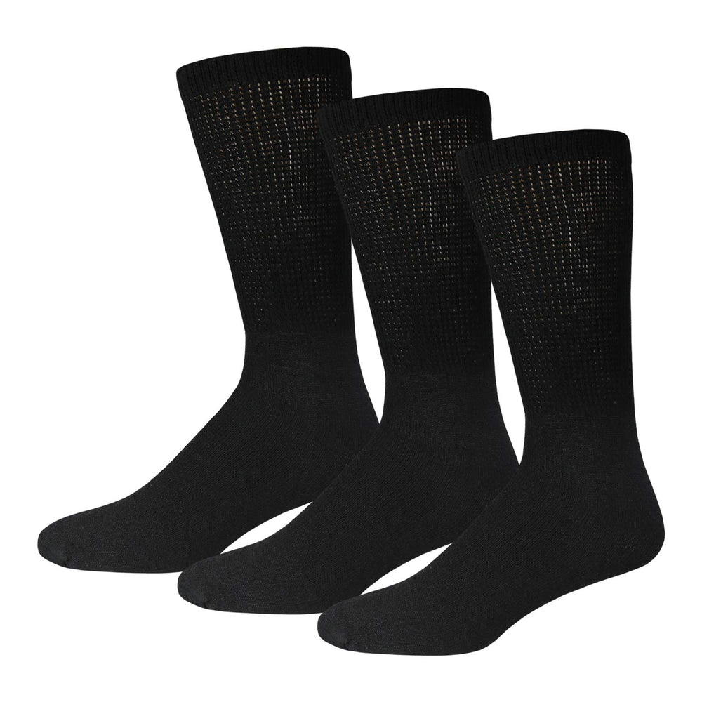 Brooklyn Socks big and tall diabetic crew socks in black, three-pack for all-day comfort.