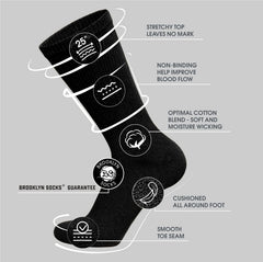 Brooklyn Socks diabetic crew socks top view highlights stretchable cuffs for easy dressing