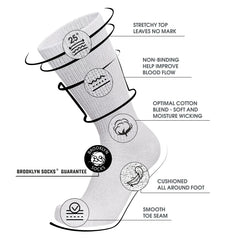 Brooklyn Socks diabetic crew sock white size 13-16, cuff closeup shows cushioning.