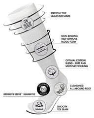 Brooklyn Socks knee-high seamless-toe design reduces irritation for sensitive feet.