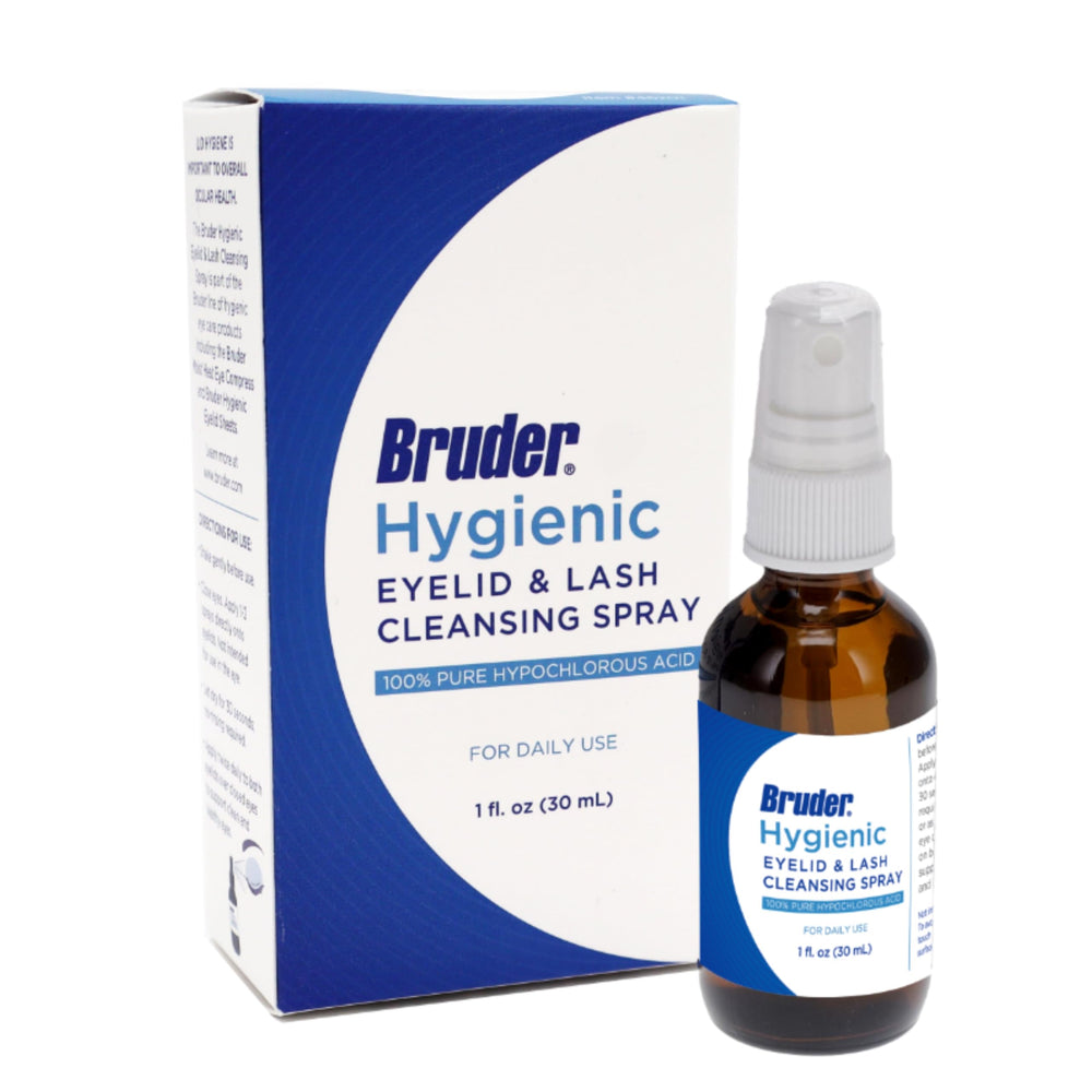 Bruder Eyelid Solution Spray bottle with pure hypochlorous saline for daily eye hygiene.