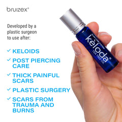 Bruizex Keloda massage roller in use on healed scar site.