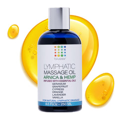 Bruizex lymphatic oil bottle with arnica and hemp aids smooth massage and recovery