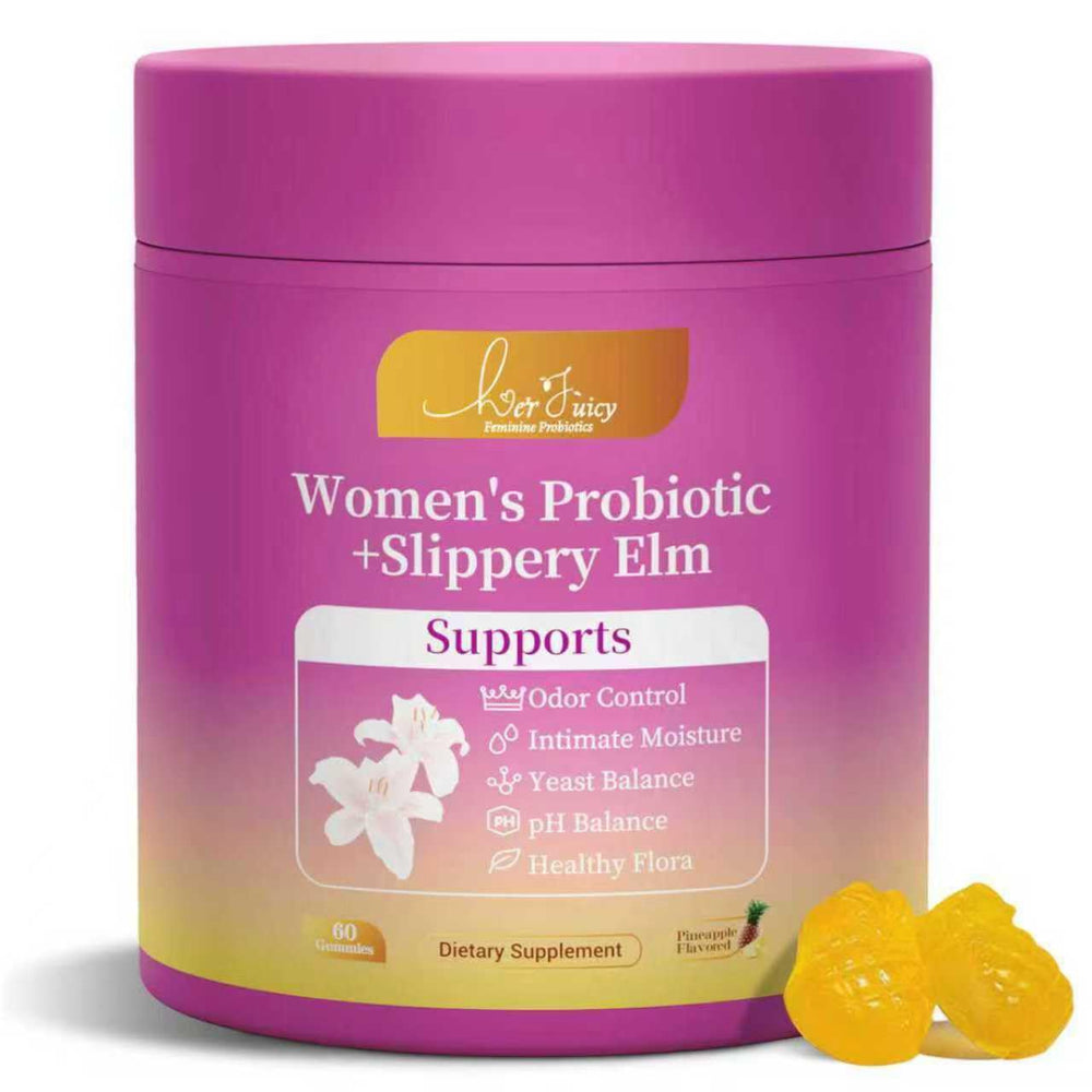 Brurtzexs Her Juicy Feminine Probiotics Gummies bottle with pineapple flavor for daily balance.